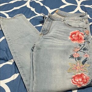 DRIFTWOOD Light Blue Jeans with Red Floral Embroidery